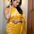 Yellow soft linen blend banarasi jacuard work designer party wear saree with unstitched blouse piece