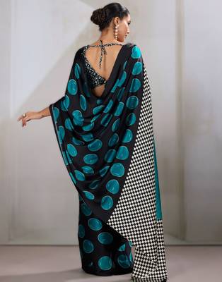 Printed ajrakh satin crepe saree  art with a modern touch 2