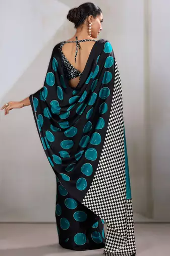 Printed ajrakh satin crepe saree  art with a modern touch