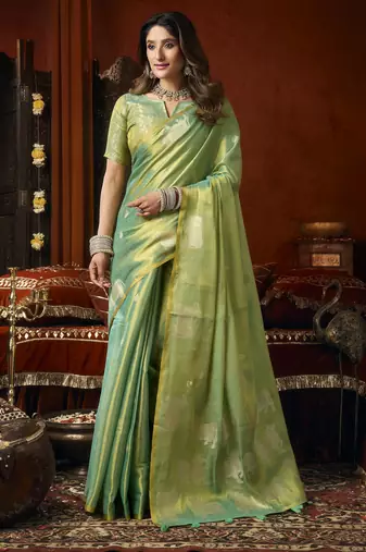 Heavy tissue saree with allover cow butta design & fancy tassels