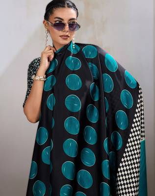 Printed ajrakh satin crepe saree  art with a modern touch 3