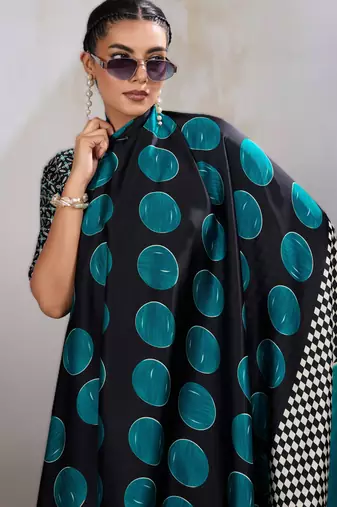 Printed ajrakh satin crepe saree  art with a modern touch