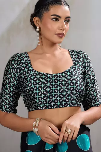 Printed ajrakh satin crepe saree  art with a modern touch
