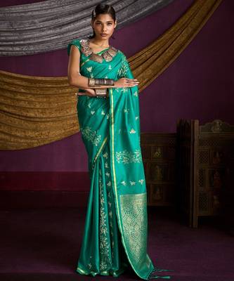 Pure satin weaving silk blend saree with rich pallu & matching blouse 1