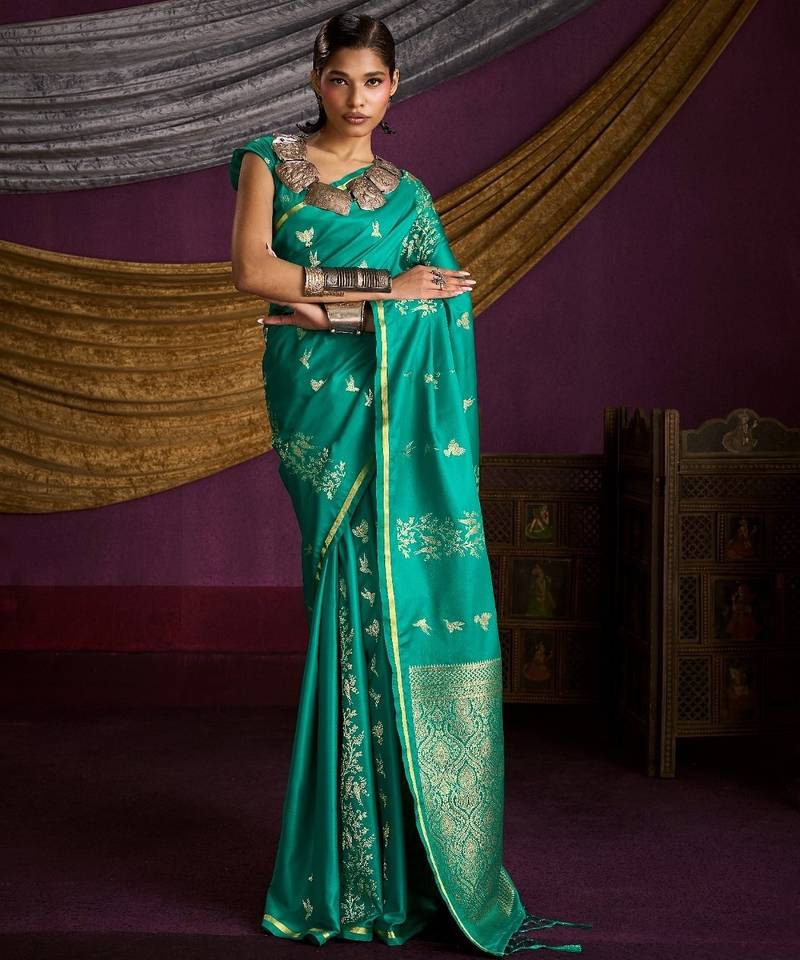 Pure satin handloom weaving silk saree with rich pallu & matching blouse