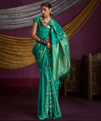 Pure satin weaving silk blend saree with rich pallu & matching blouse 2