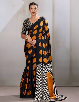 Printed ajrakh satin crepe saree  art with a modern touch 1