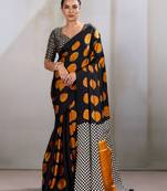 Printed ajrakh satin crepe saree – traditional art with a modern touch