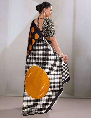 Printed ajrakh satin crepe saree  art with a modern touch 2