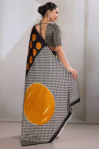 Printed ajrakh satin crepe saree  art with a modern touch