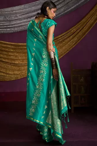 Pure satin weaving silk blend saree with rich pallu & matching blouse