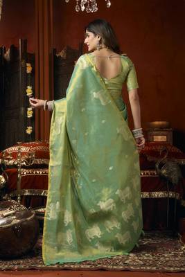  tissue saree with allover cow butta design & fancy tassels 5