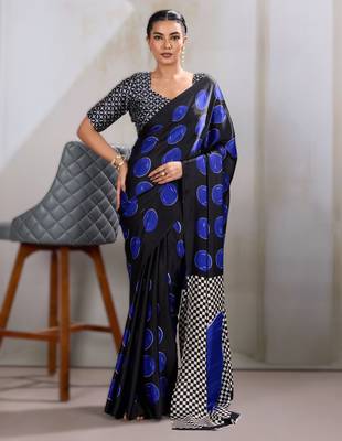 Printed ajrakh satin crepe saree  art with a modern touch 1