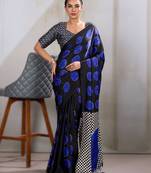Printed ajrakh satin crepe saree – traditional art with a modern touch