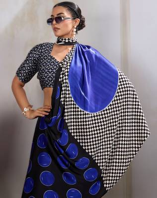 Printed ajrakh satin crepe saree  art with a modern touch 3