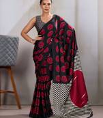 Printed ajrakh satin crepe saree – traditional art with a modern touch
