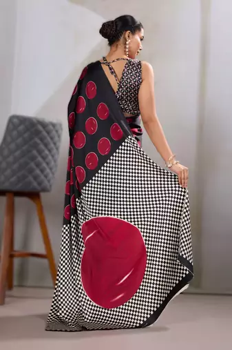 Printed ajrakh satin crepe saree  art with a modern touch