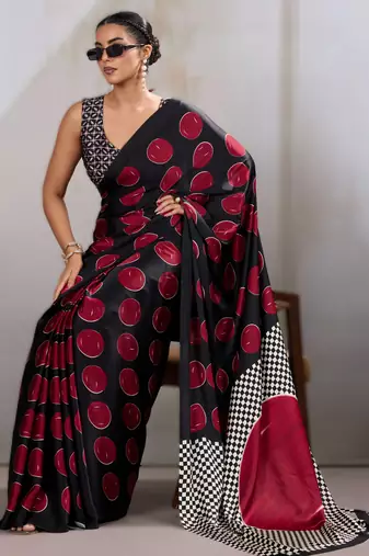 Printed ajrakh satin crepe saree  art with a modern touch