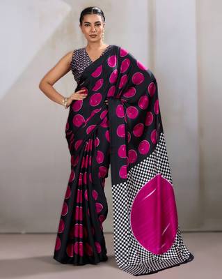 Printed ajrakh satin crepe saree  art with a modern touch 1