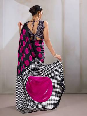 Printed ajrakh satin crepe saree  art with a modern touch 2