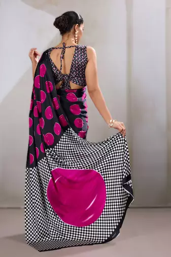 Printed ajrakh satin crepe saree  art with a modern touch