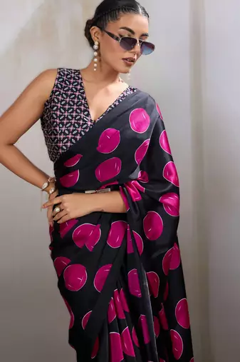 Printed ajrakh satin crepe saree  art with a modern touch