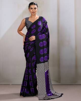 Printed ajrakh satin crepe saree  art with a modern touch 1