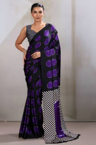 Printed ajrakh satin crepe saree  art with a modern touch