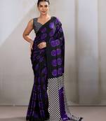 Printed ajrakh satin crepe saree     traditional art with a modern touch