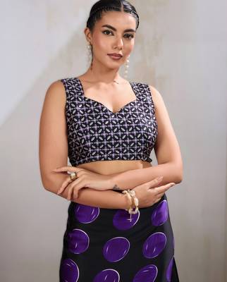Printed ajrakh satin crepe saree  art with a modern touch 3