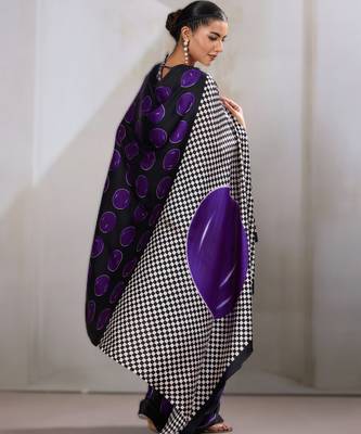 Printed ajrakh satin crepe saree  art with a modern touch 4