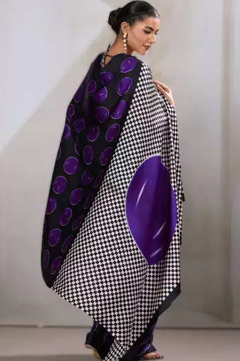 Printed ajrakh satin crepe saree  art with a modern touch