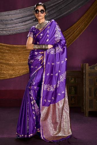 Pure satin handloom weaving silk saree with rich pallu & matching blouse