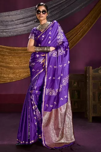 Pure satin handloom weaving silk saree with rich pallu & matching blouse
