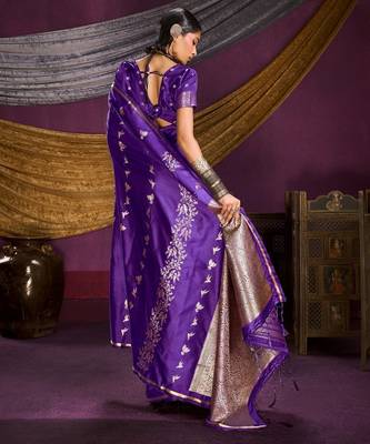 Pure satin weaving silk blend saree with rich pallu & matching blouse 2