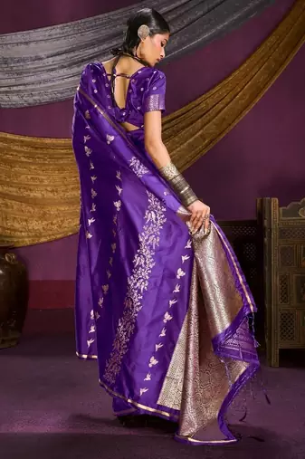 Pure satin weaving silk blend saree with rich pallu & matching blouse