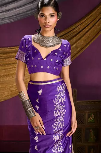 Pure satin weaving silk blend saree with rich pallu & matching blouse