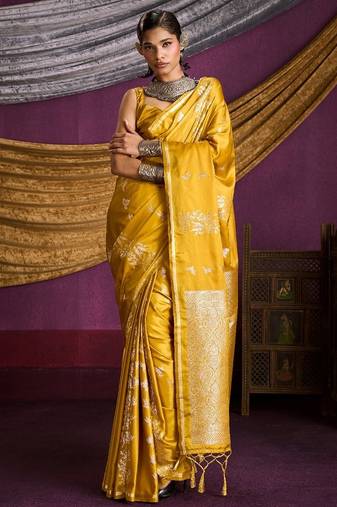 Pure satin handloom weaving silk saree with rich pallu & matching blouse