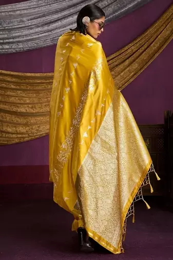 Pure satin weaving silk blend saree with rich pallu & matching blouse