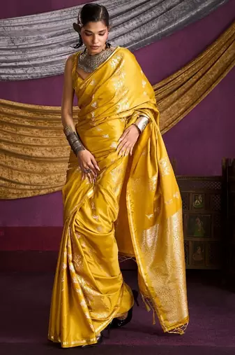 Pure satin weaving silk blend saree with rich pallu & matching blouse