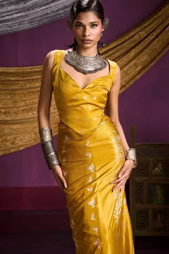 Pure satin weaving silk blend saree with rich pallu & matching blouse