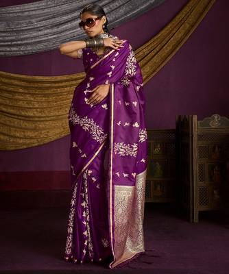 Pure satin weaving silk blend saree with rich pallu & matching blouse 1