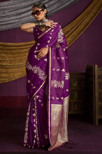 Pure satin handloom weaving silk saree with rich pallu & matching blouse