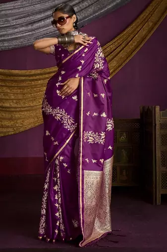Pure satin handloom weaving silk saree with rich pallu & matching blouse