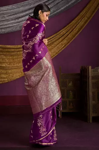 Pure satin weaving silk blend saree with rich pallu & matching blouse