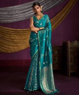 Pure satin weaving silk blend saree with rich pallu & matching blouse 1