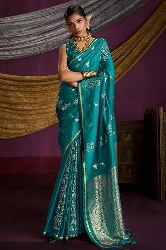 Pure satin handloom weaving silk saree with rich pallu & matching blouse