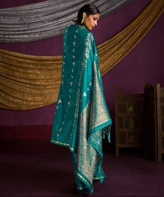 Pure satin weaving silk blend saree with rich pallu & matching blouse 2