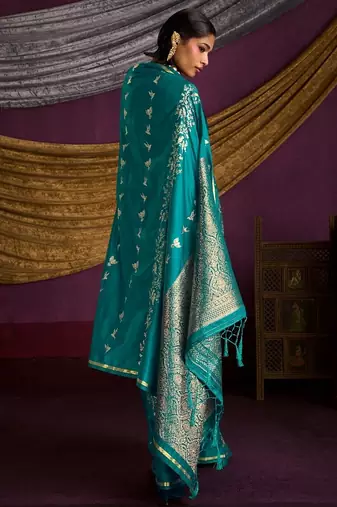 Pure satin weaving silk blend saree with rich pallu & matching blouse