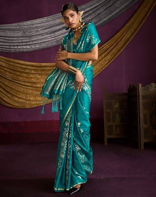 Pure satin weaving silk blend saree with rich pallu & matching blouse 3
